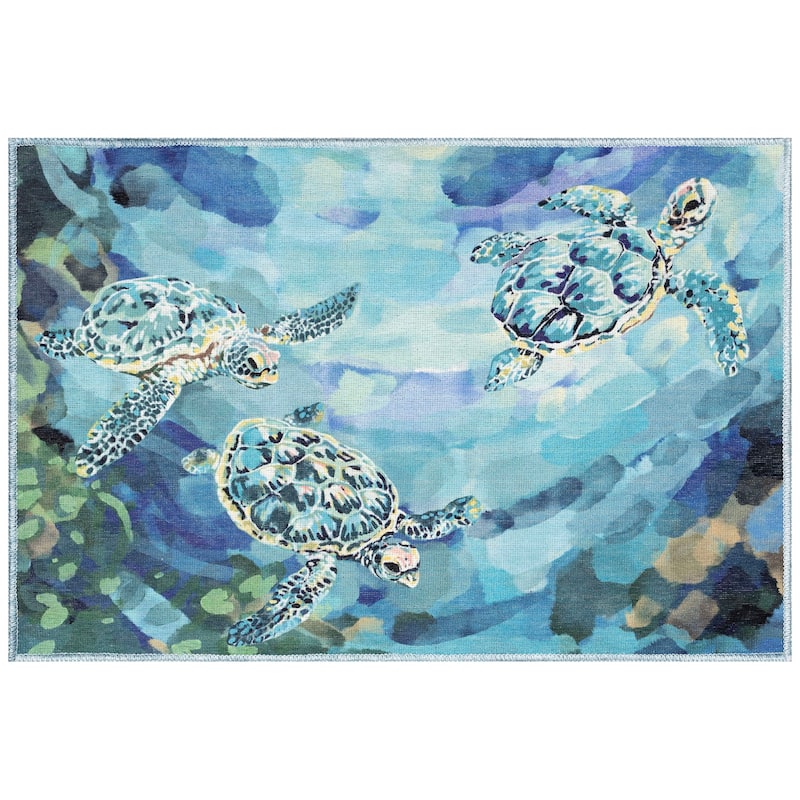 Liora Manne Impressions Seaturtles Indoor/Outdoor Mat - 2'5" x 3'11" - Ocean