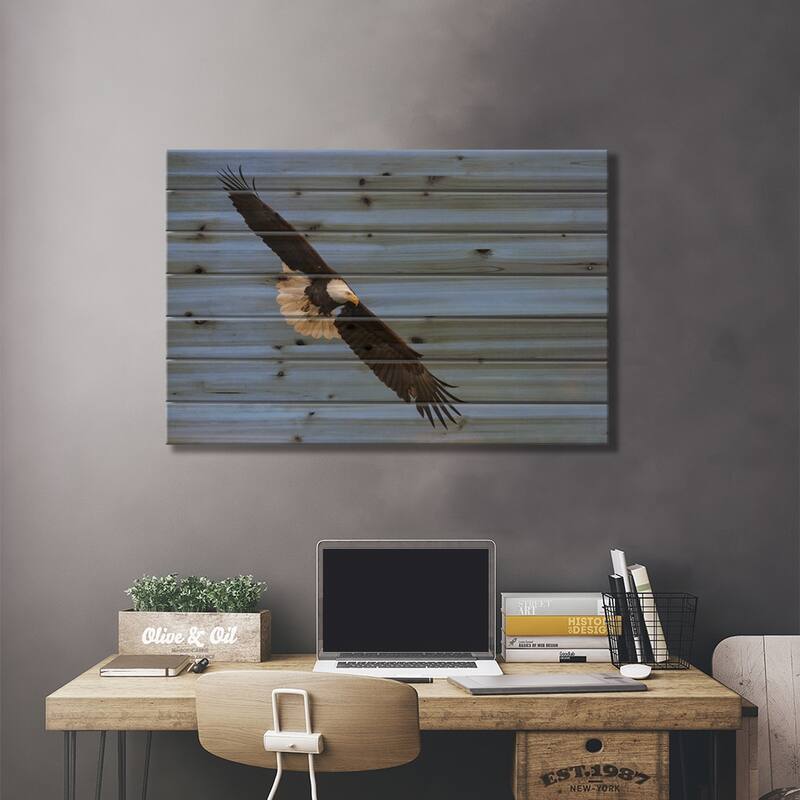 Bald Eagle flying V Print On Wood by Ken Archer - Multi-Color