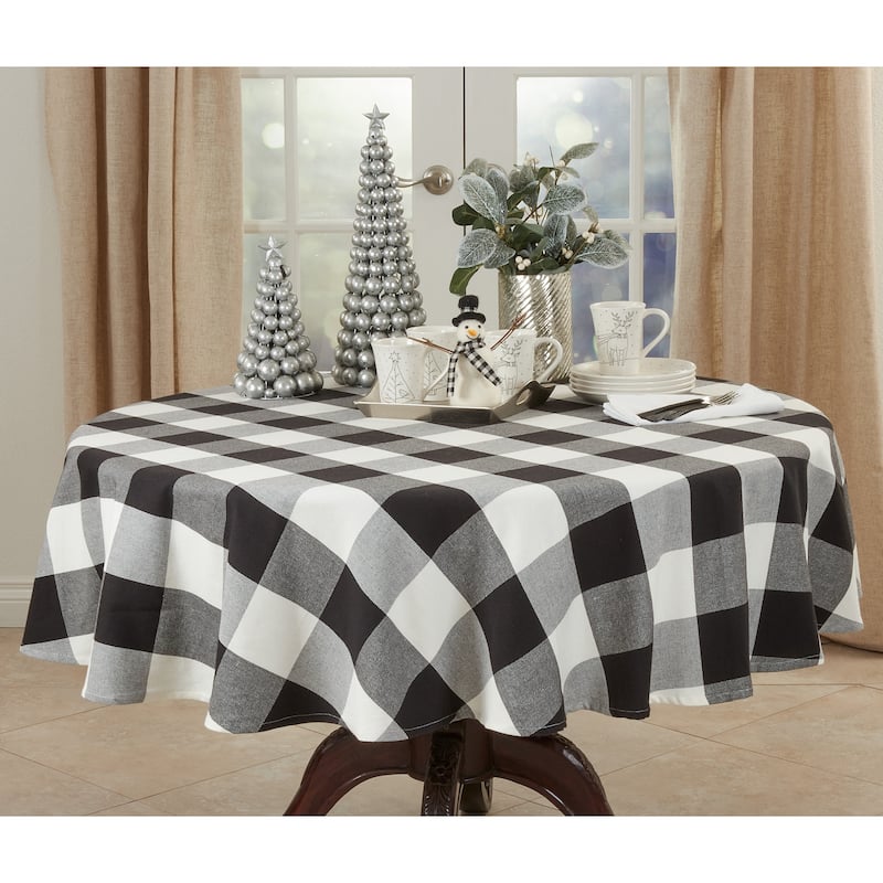 Cotton Tablecloth With Buffalo Plaid Design - 72"x72" - Black