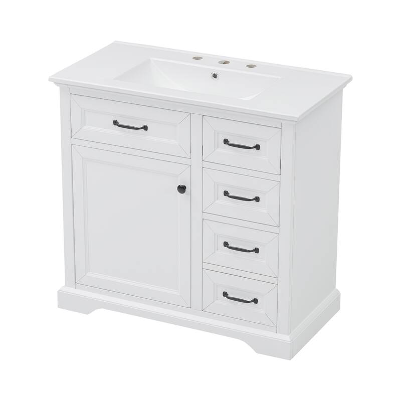 36" Bathroom Vanity With Sink, Ceramic Sink, 2 Tip-Out Drawers, Soft Close Door Hinges