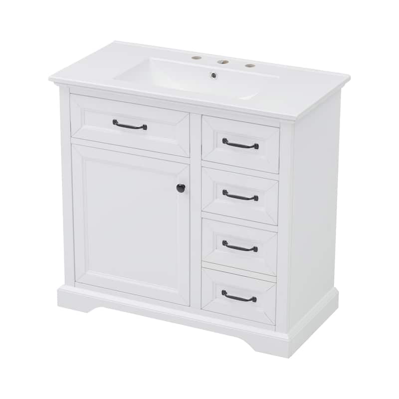 Grey 36-Inch Bathroom Vanity with 2 Tip-Out Drawers, Ceramic Sink, and Painted Finish