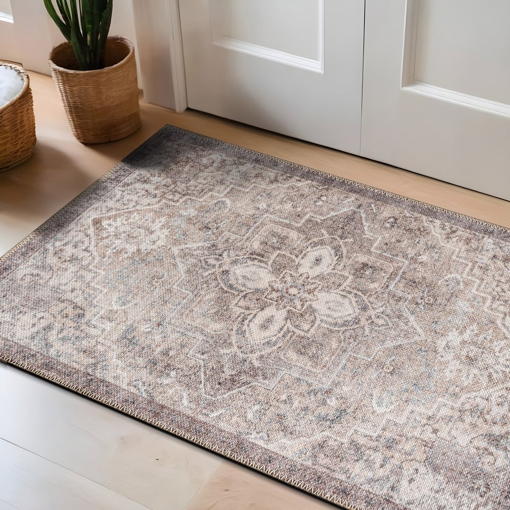 World Rug Gallery Floral Medallion Washable Flat Pile Non-Slip Area Rug