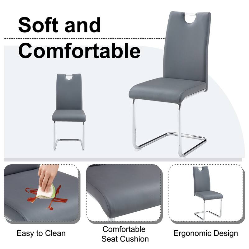 Modern Dining Chairs Set of 4, Side Dining Room/Kitchen Chairs, Faux Leather Upholstered Seat and Metal Legs Side Chairs