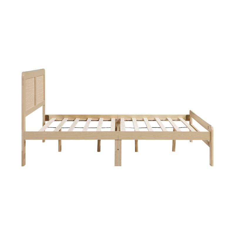 Contemporary Natural Finish Full Size Platform Bed Frame with Headboard, No Box Spring Needed