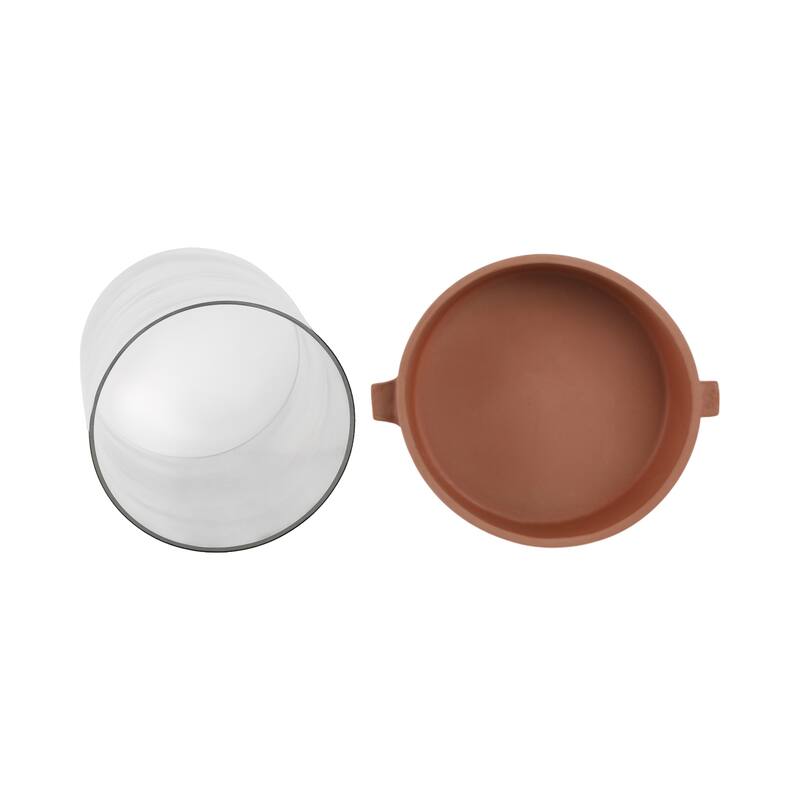 Modern Glass Hurricane Candle Holder with Terracotta Base