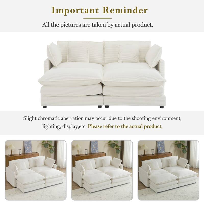 75.6" Corduroy U-Shaped Sectional Sofa with Storage