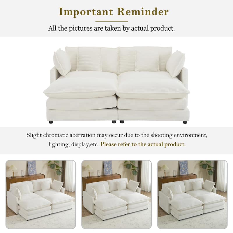 Roomfitters Modern Corduroy L-Shape Sectional Sofa with Side Storage Pockets for Living Room Comfort and Style