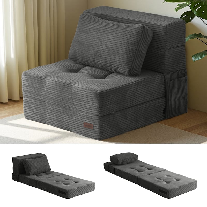 Corduroy Convertible Sofa Bed,Floor Sleeper Sofa - 14.5" x 16.9" - Grey