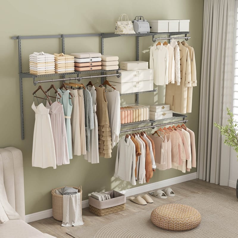 Costway 4-8 FT Wall-Mounted Closet Organizers and Storage System with - See Details