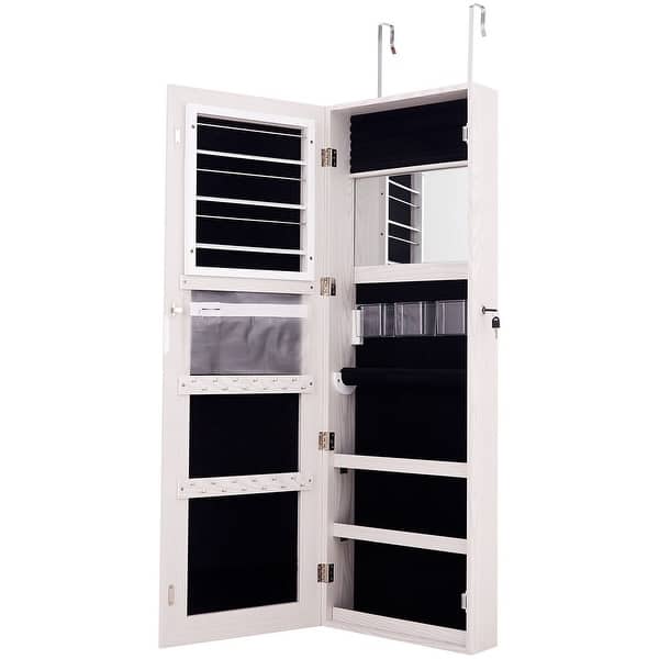 Lockable Storage Jewelry Cabinet With Frameless Mirror White Overstock 28430629