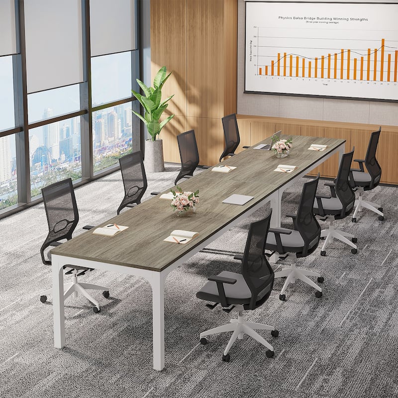 Large Conference Meeting Seminar Business Table for 6-8 Person (Set of 2) - 2PCS - Oak+White
