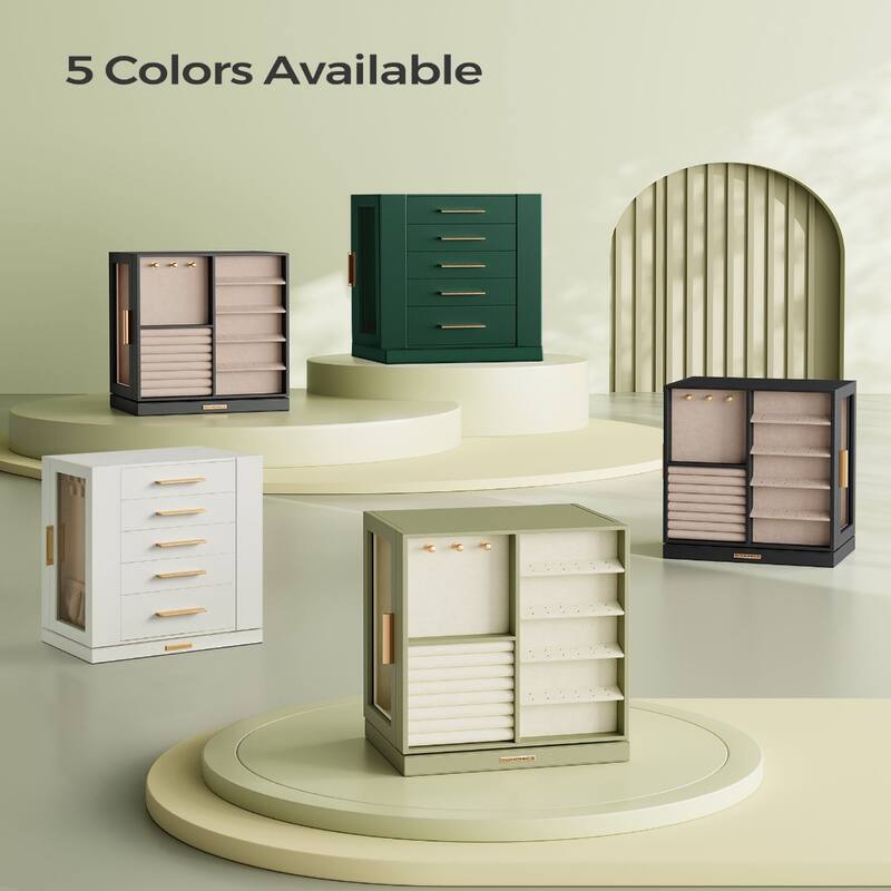 360 Degree MDF Rotating Jewlery Box with 5 Drawers and Metal Handles Perfect for Birthday or Anniversary