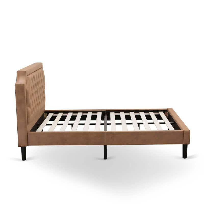 Queen Size Bed Frame - Modern Upholstered Headboard Footboard Wood Rails & Slats - Brown Black Finish