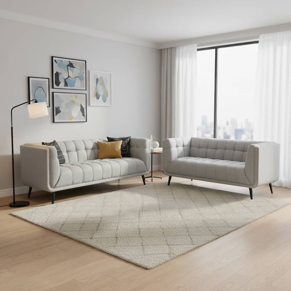 Modern Mid-Century Tufted Upholstered Living Room Sofa Set