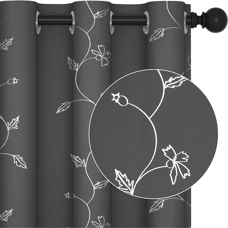 Deconovo Room Darkening Silver Floral Curtains (2 Panels)