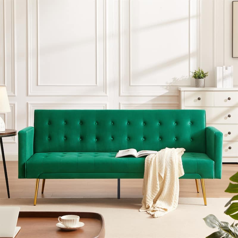 Morden Velvet Futon Sofa Bed, Convertible 3 Adjustable Couch Loveseat with Metal Leg Bed Bath