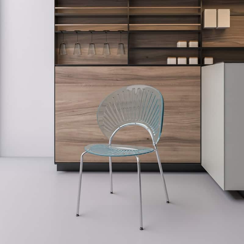 Opulent Modern Stackable Solid Back Accent Dining Chair with Chrome Metal Base and Floor Plastic Glides for Home or Office