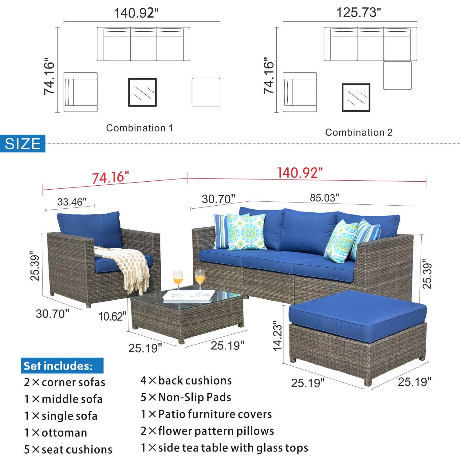 OVIOS 6-piece Patio Wicker Furniture Loveseat Conversation Set - On Sale -  Bed Bath & Beyond - 35471254