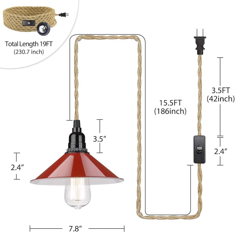 1-Light Plug-In Pendant light 19ft