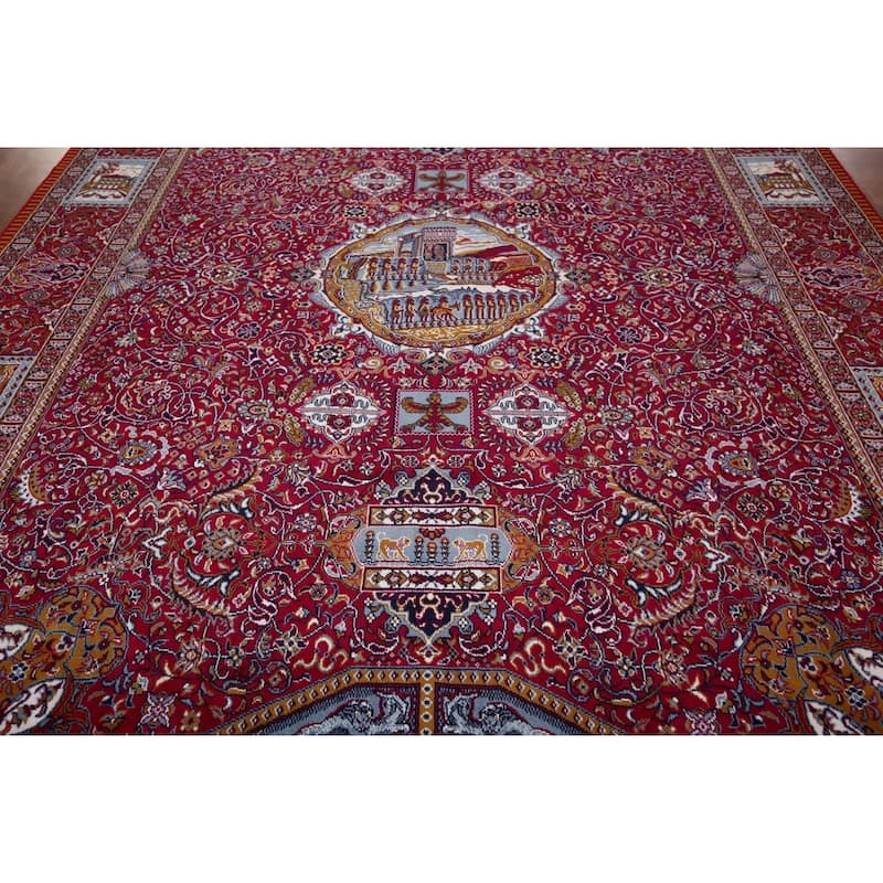 Animals Pictorial Tabriz Turkish Area Rug Machine Made Carpet - 9'9" x 12'6"