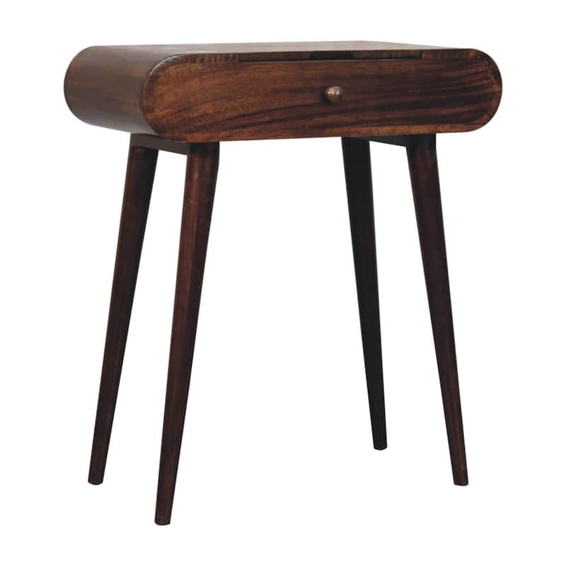 Artisan Furniture Solid Wood Mini California Walnut Dressing Table with Foldable Mirror, Dark brown,1 Drawer