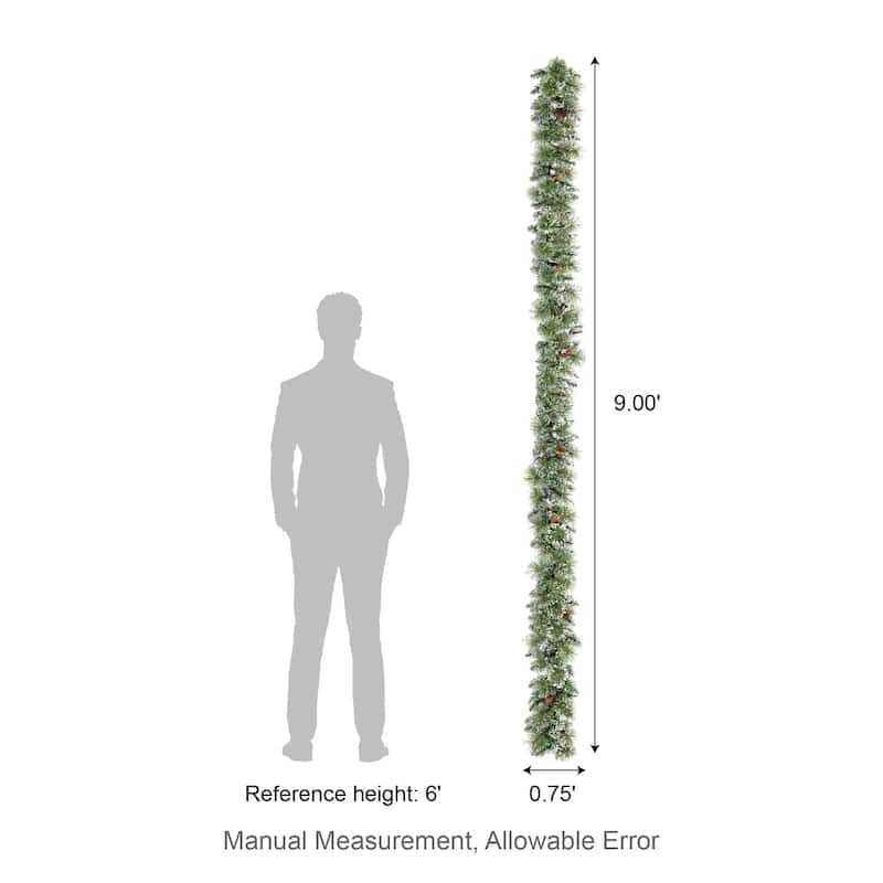 Glitzhome 9ft & 6ft Pre-Lit Frosted Greenery Pinecones Christmas Garland