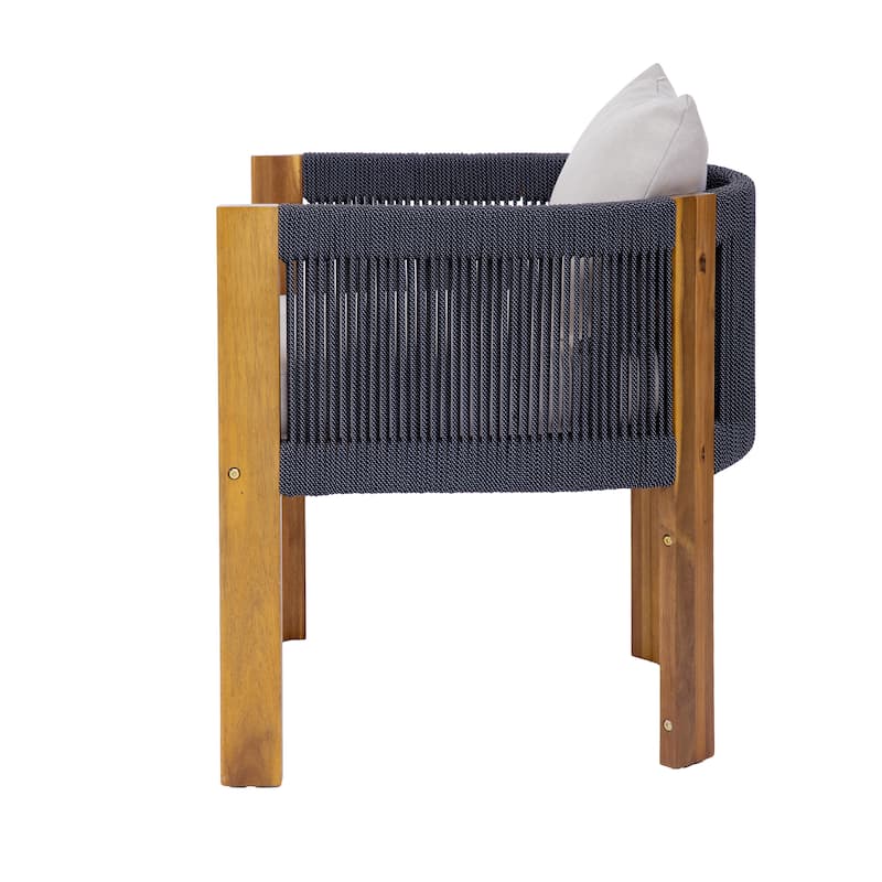 Christopher Knight Home - Aurelia Modern Acacia Wood Outdoor 9-Piece Dining Set with Woven Rope Back Chairs and Cushions