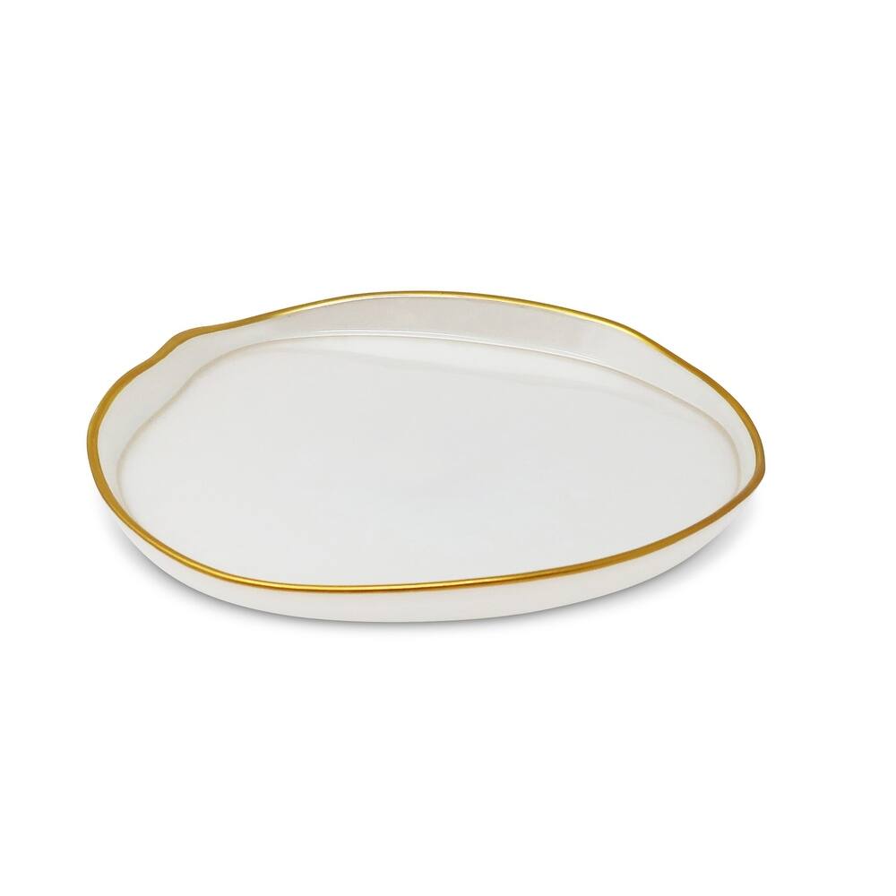 Set of 4 Organic Shaped Plates, White with Gold Sides