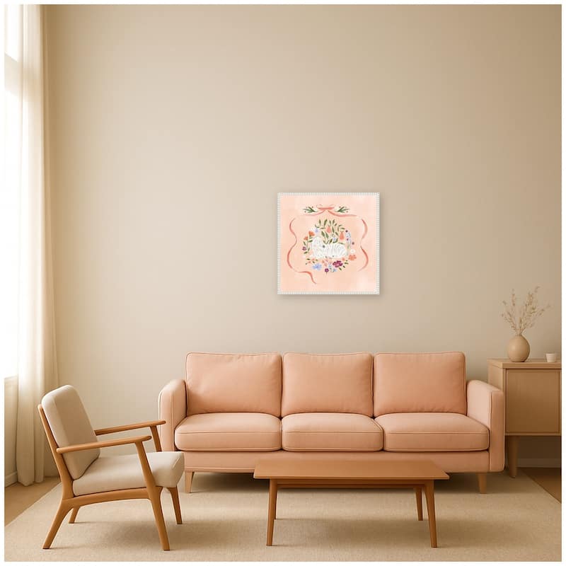 Kate and Laurel JL Zebra Floral and Bow by Jill Labieniec Framed Canvas Wall Art Print