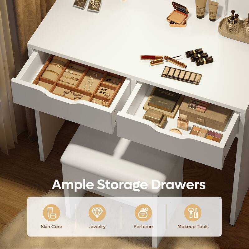 Bestier Vanity Set with Mirror and Lights,Vanity Desk with Drawers,Makeup Table with Light Modes & Hair Dryer Holde