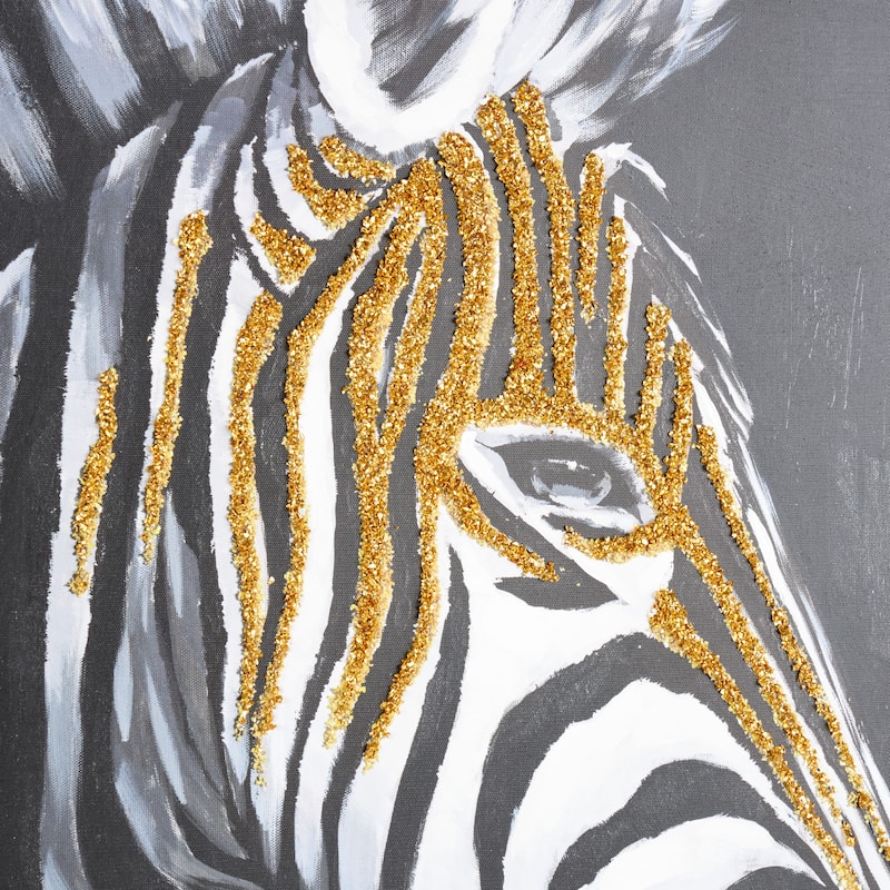 Canvas Zebra Framed Wall Art with Gold Foil Accents - Black - Roche River Decor