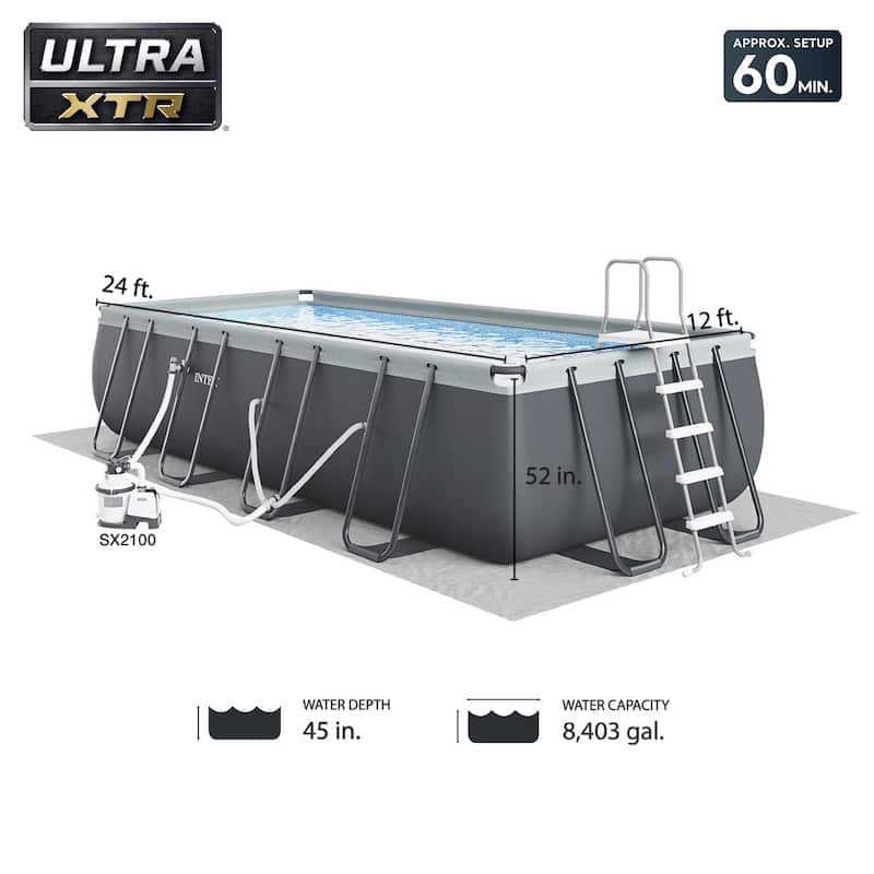 Intex 26363EH 24' x 12' x 52" Rectangular Ultra XTR Frame Swimming Pool w/ Pump - 288 x 144 x 52 inches