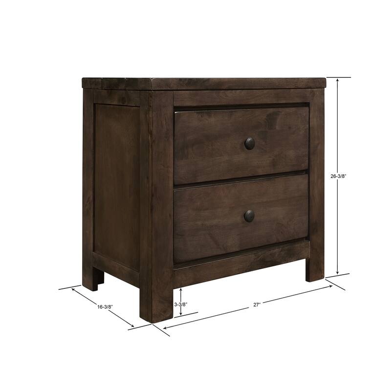 Modern Rustic Brown 2-Drawer Nightstand with Safety Hardware
