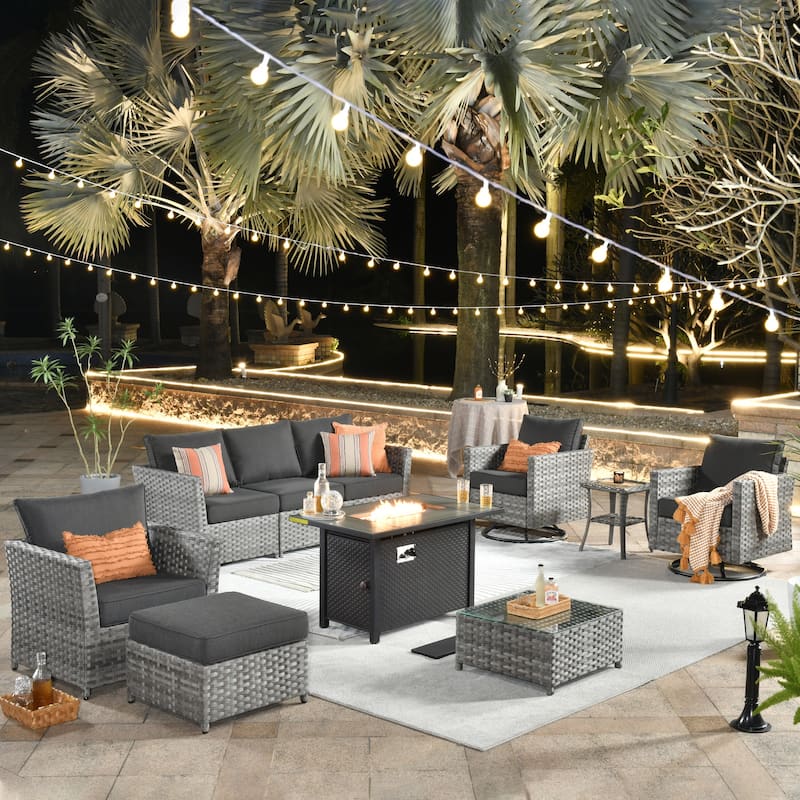 XIZZI 10-piece Patio Wicker Furniture Set with Fire Pit - Black