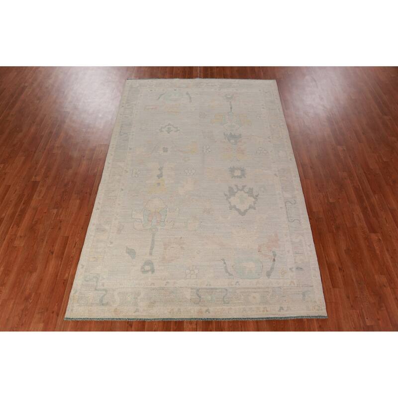 Hand Knotted Oriental 100% Wool Carpet Transitional All-Over Navy Blue & Blues Oushak Area Rug - 9' 2'' X 5' 10''