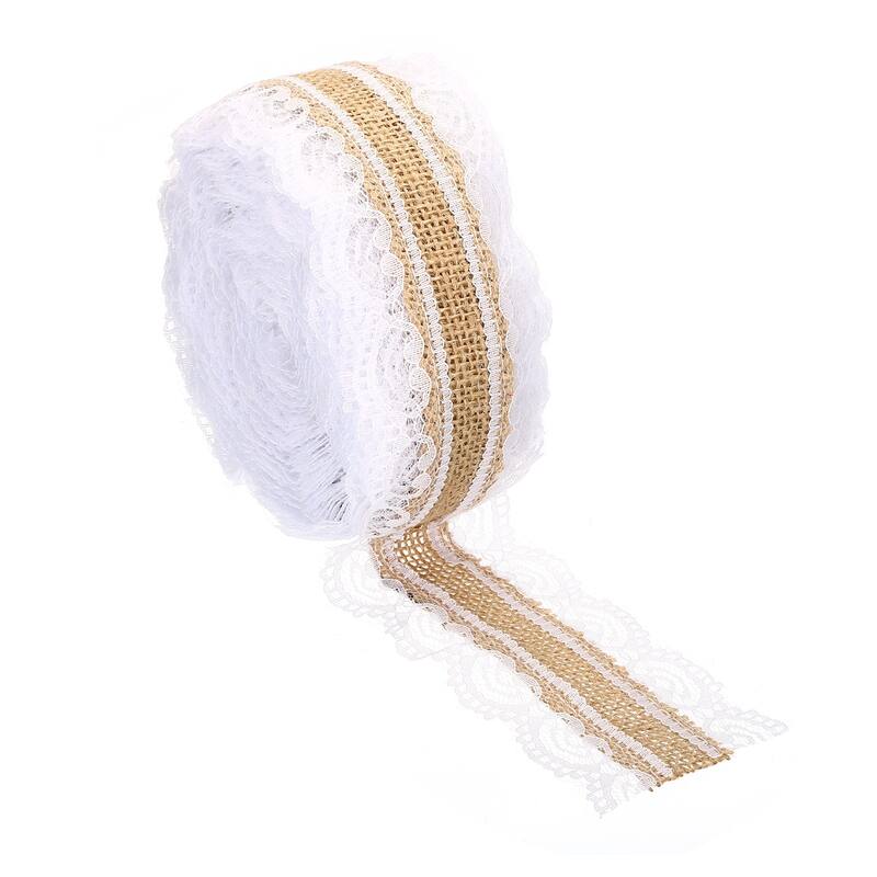 1" Wide Burlap Fabric Ribbon Jute Lace Crafts Roll Floral Sided