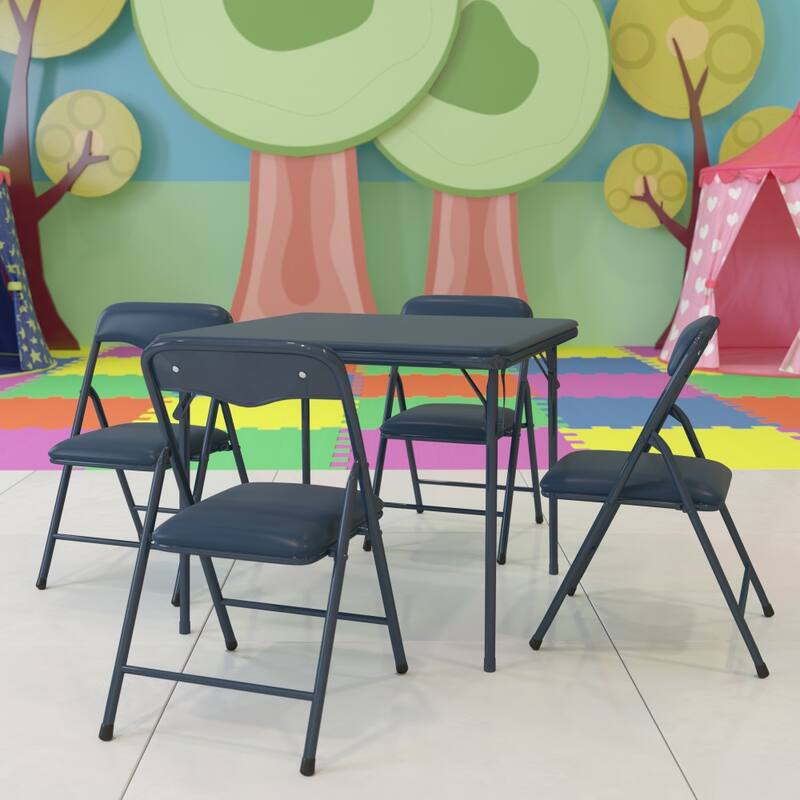 Kids 5-Piece Classroom Folding Table and Chairs Set - 2'0" x 1'8" x 2'0" Square
