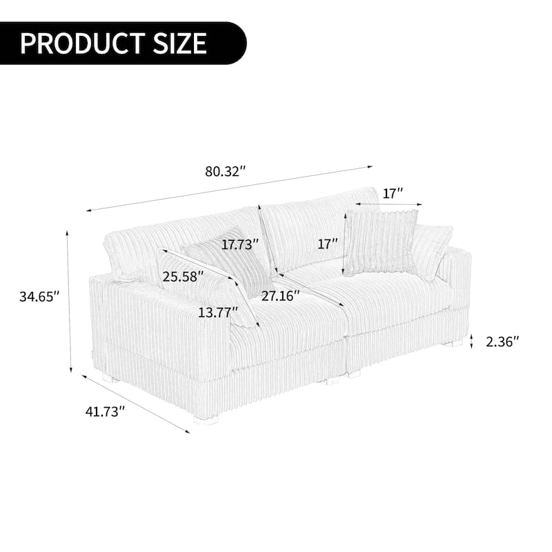 Modern Plush Corduroy Loveseat Sofa Couch with Pillows