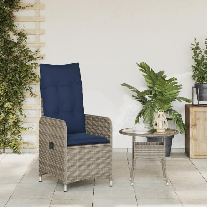 vidaXL Reclining Patio Chair with Cushions Outdoor Furniture Gray Poly Rattan - 21.5" x 23" x 36.2"