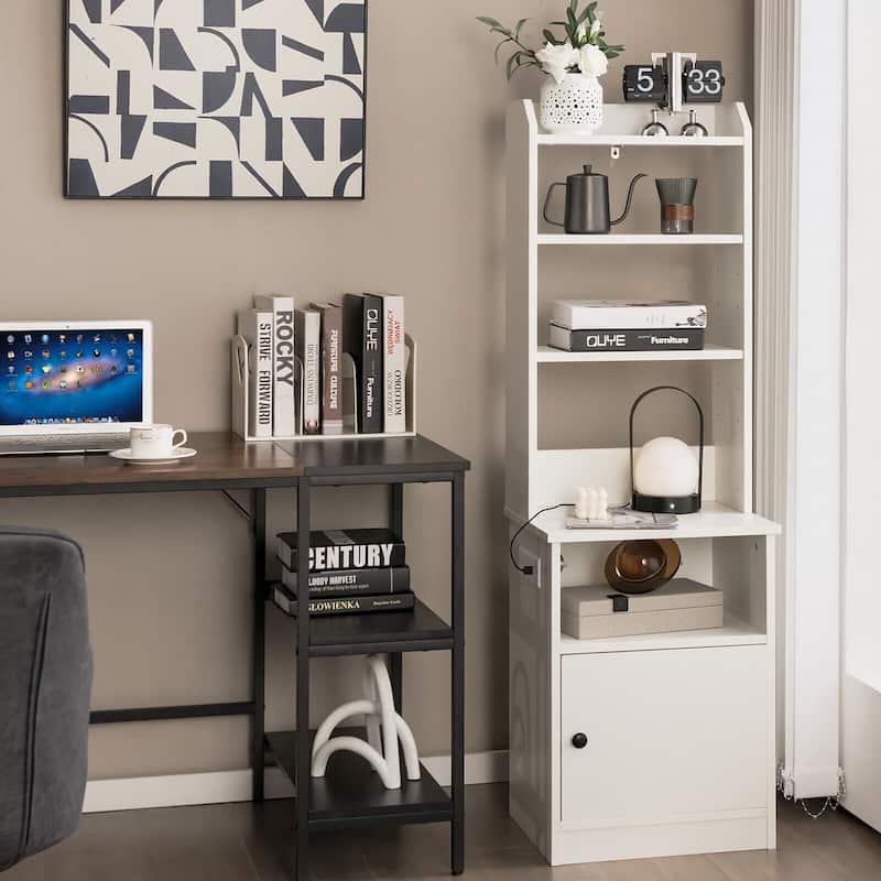 Gymax Nightstand Bedside End Side Table Bookshelf w/ Charging Station