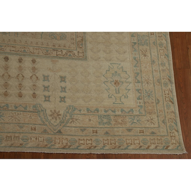 Vegetable Dye Oushak Turkish Area Rug Hand-Knotted Beige Wool Carpet - 9'0" x 12'7"