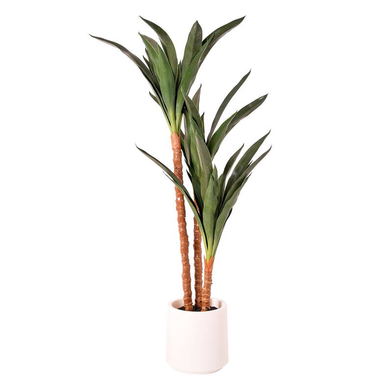 American Art Decor Artificial Faux Tree in White Tapered Ceramic Pot - 48" - Yuca Tree (Matte White Pot)