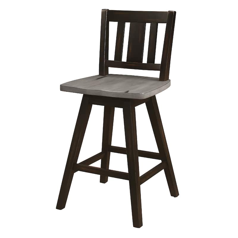 Ati Swivel Counter Height Chair Set of 2, Slatted Black Wood, Gray