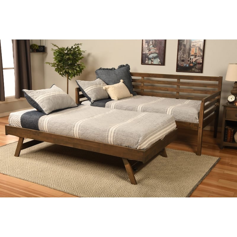 Somette Boho Daybed and Pop Up Bed in Rustic Walnut with Mattresses