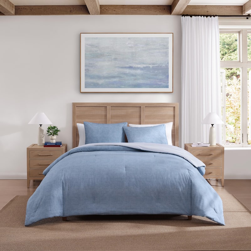 Tommy Hilfiger Classic Texture Cotton Duvet Cover Set - Medium Blue - King