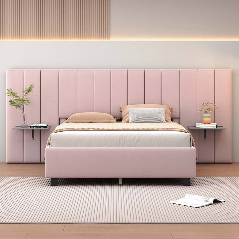Upholstered Platform Bed with Big Headboard