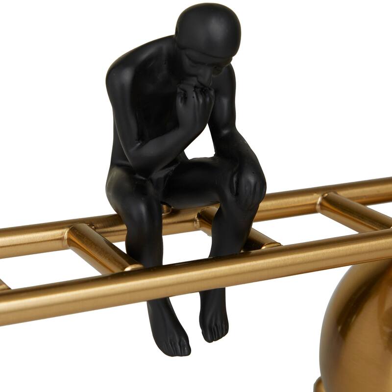 Metal People Thinking Sculpture with Balancing Ladder - Gold - Roche River Decor - 5"W x 27"L x 8"H