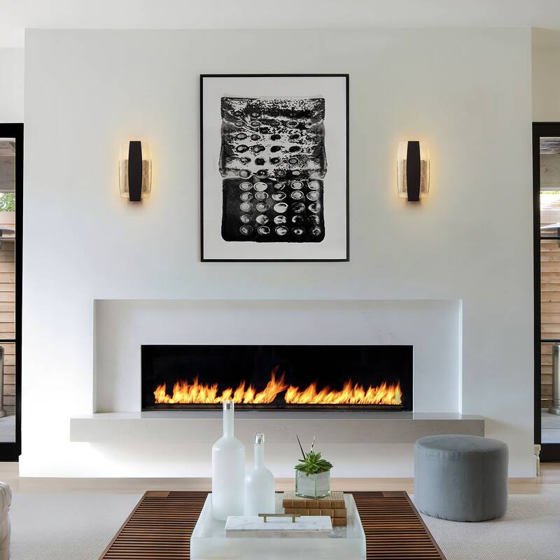 Modern 1-Light Integrated LED 3000K Warm Light Outdoor Wall Sconce with Seeded Glass