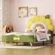 preview thumbnail 2 of 10, Twin Size Upholstered Platform Bed with Sunflower Shaped Headboard, Cute Bedframe w/Wood Slats Support for Kids Girls Boys Green