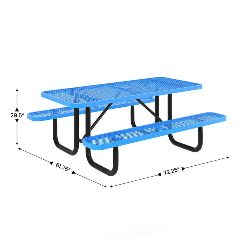 Commercial Grade Expanded Mesh Metal Outdoor Picnic Table - 72.25"D x 61.75"W x 29.5"H